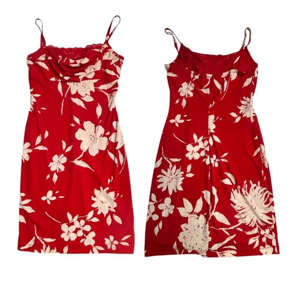 90'S VINTAGE‎ RAMPAGE RED TROPICAL LACE DRESS MEDIUM EUC - Picture 4 of 5